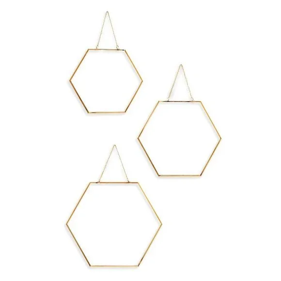 WILD Sage Boho Hexagon Gold Wall Mirrors With Chains 3 Pack - Picture 2 of 5